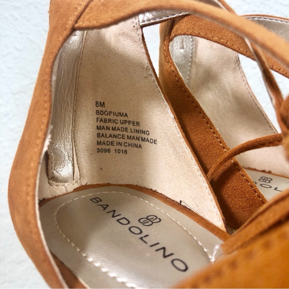 Bandolino Tan Suede Lace Up Wedge Sandal - Picture 10 of 16